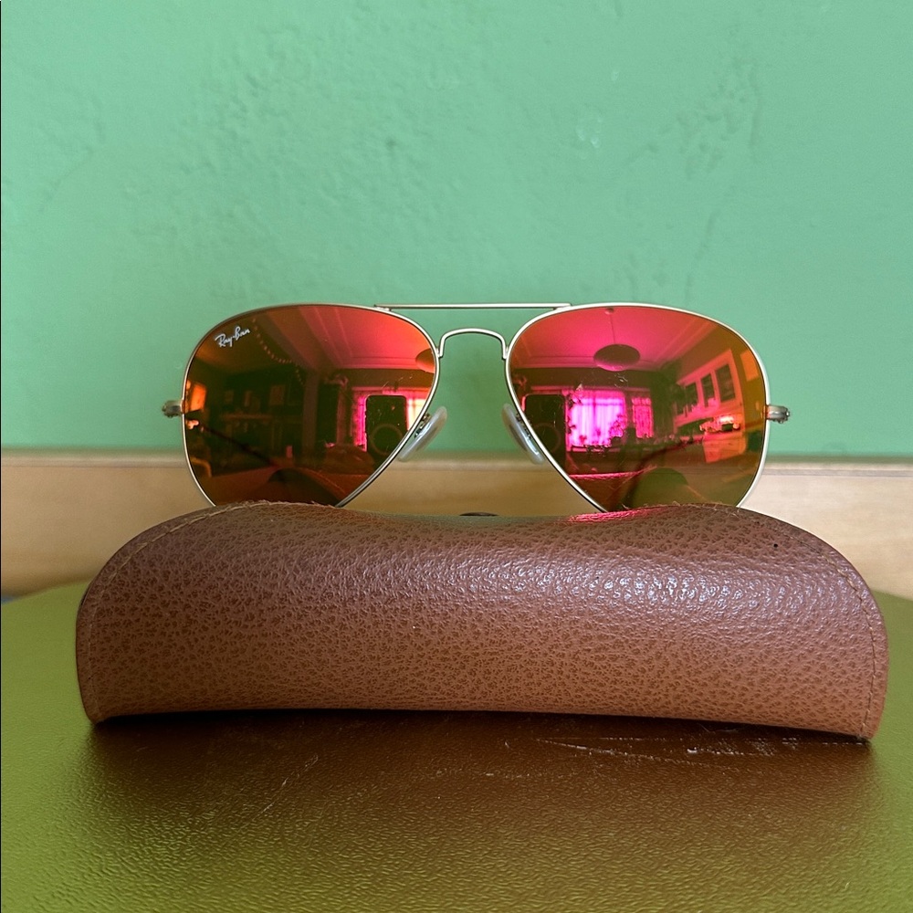 Pink/Orange/Yellow and Gold Aviator RayBans Women’s